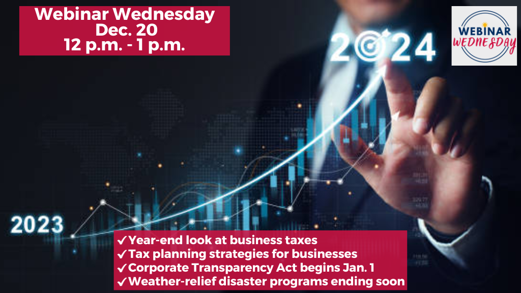 A light-skinned man in a dark suit is behind a glass panel that displays a graph that slopes up to the right. At the bottom left, is 2023. At the top of the slope the man uses his left index finger to touch 2024.